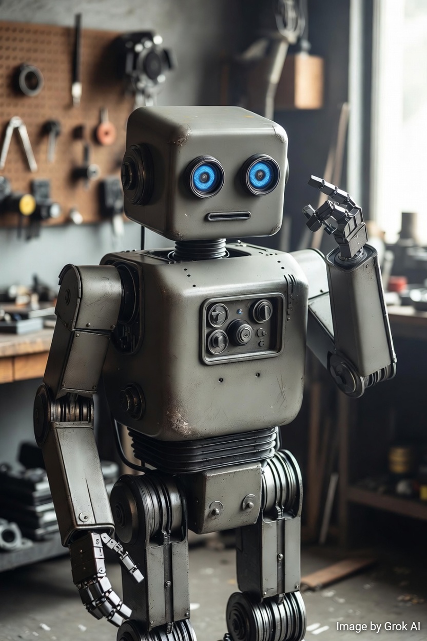 A robot with a puzzled expression, apparently unable to recall something